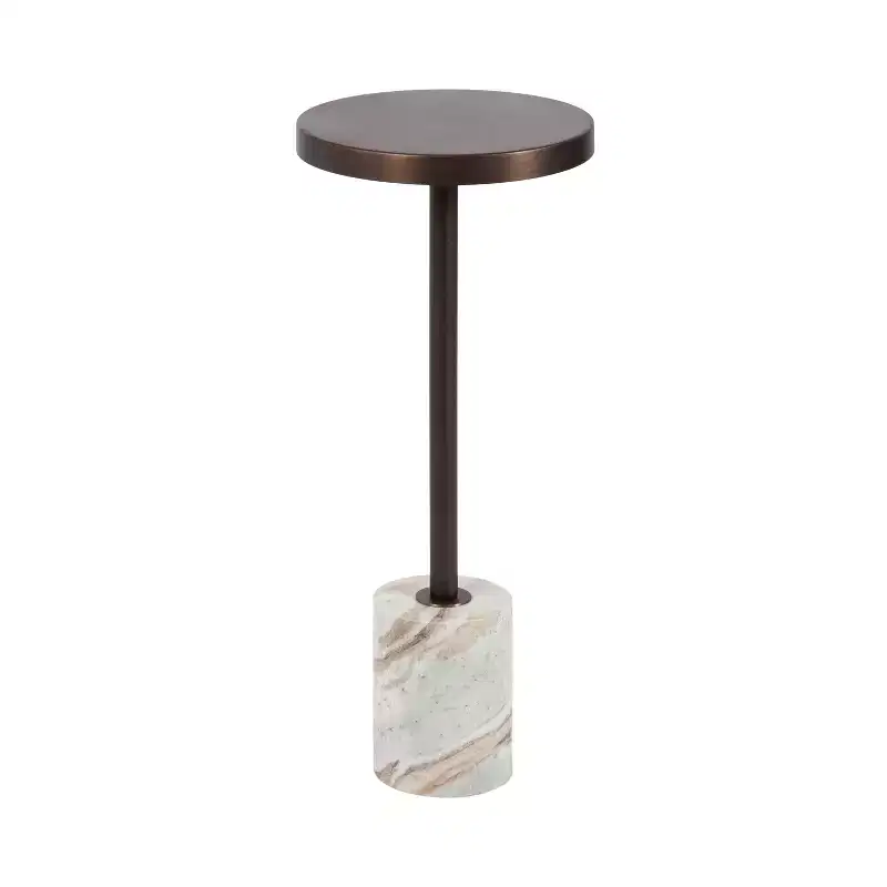 Kate and Laurel Hescott Metal and Marble Pedestal Table, Brown, 10x10x24