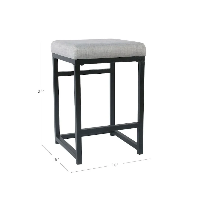 Backless Industrial Metal Counter Stool, 24in Seat Height, Textured Weave Fabric, Black Finish