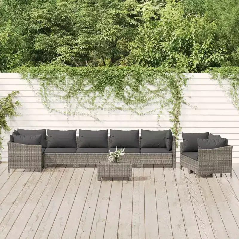vidaXL Patio Furniture Set Armchair Sofa Set with Cushions Gray Poly Rattan