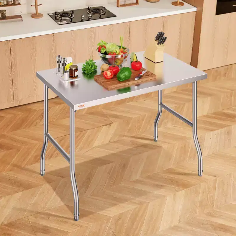 VEVOR Folding Commercial Prep Table,48 x 30 Inch Commercial Worktable Workstation,Heavy-duty Stainless Steel Folding Table with 300 lbs Load, Silver