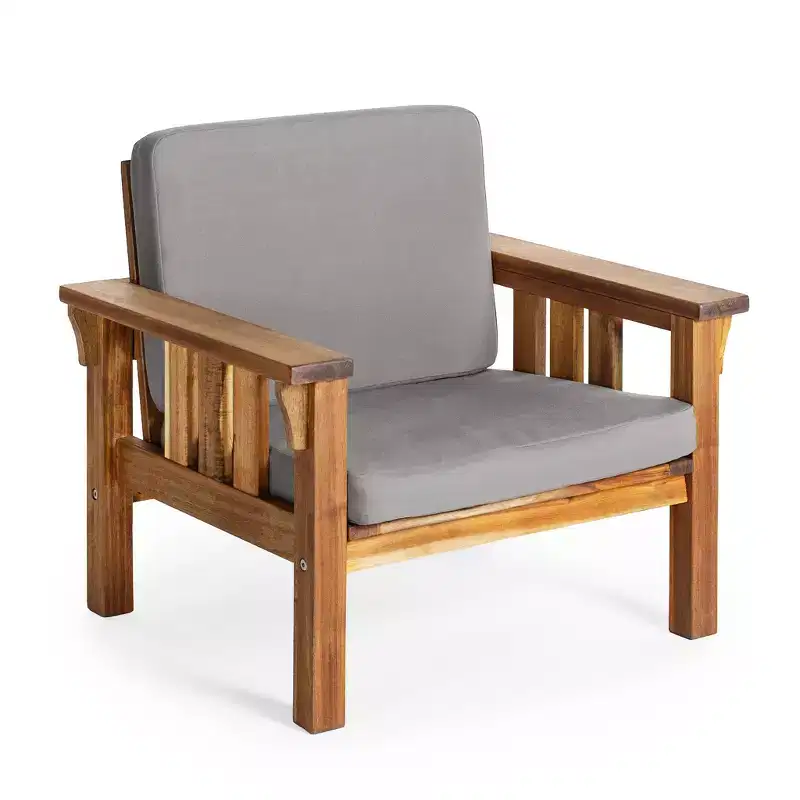 Kids Outdoor Chair: Acacia Wood Chair for Kids w/ Cushions, 10in Seat Height, for Backyard, Patio, Porch, Outdoor Learning & Play Areas