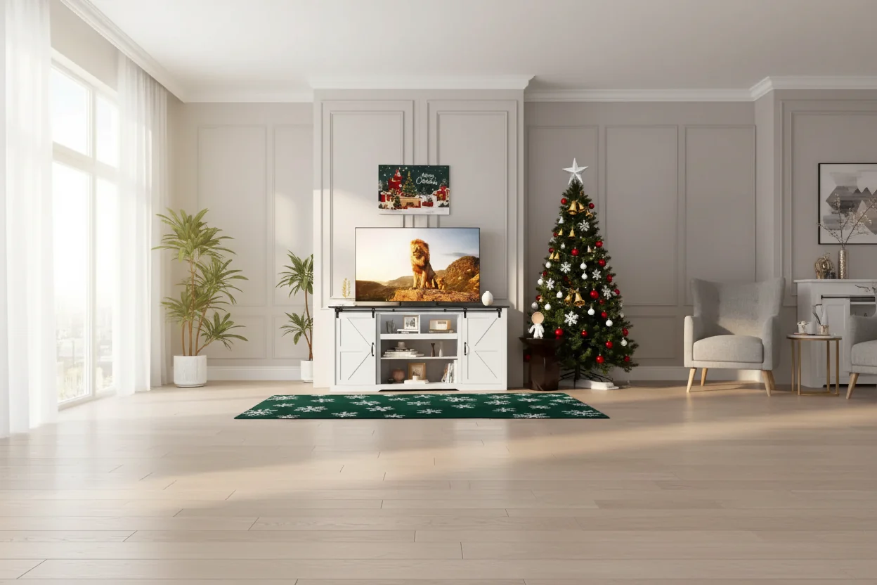 70 Inch Farmhouse TV Stand for 80 Inch TVs, Rustic Wooden Entertainment Center with Adjustable Shelves & Sliding Barn Door