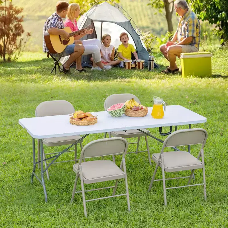 Portable Heavy Duty Folding Table with Carrying Handle for Camping, Picnic, Party