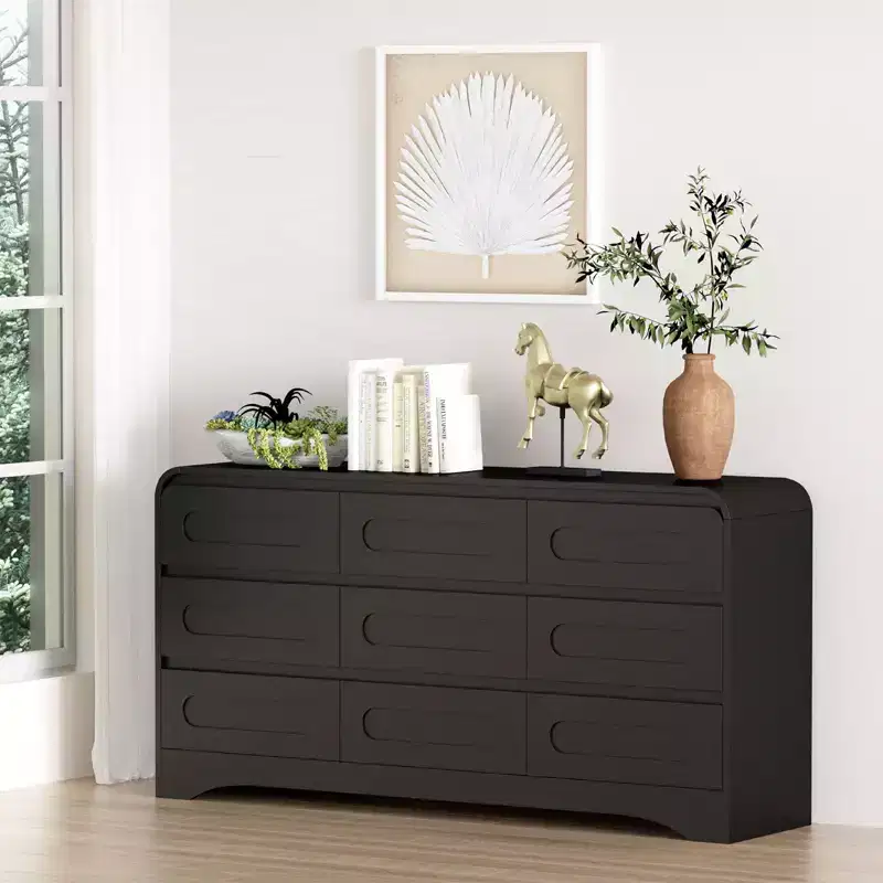 SOLACE FURNITURE 9 Drawers Dresser for Bedroom, 63 Wide Modern Dressers & Chest of Drawers with Pre-installed Slide