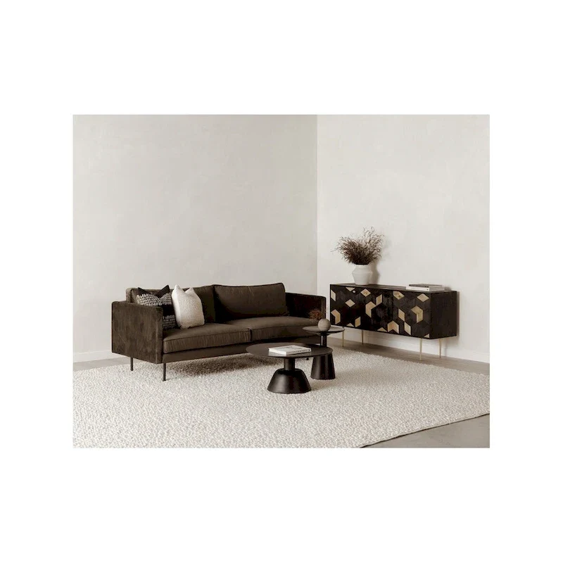 Black / Natural, Modern Round Pedestal Coffee Table for 1 – Solid Wood, 30W x 30D x 14H