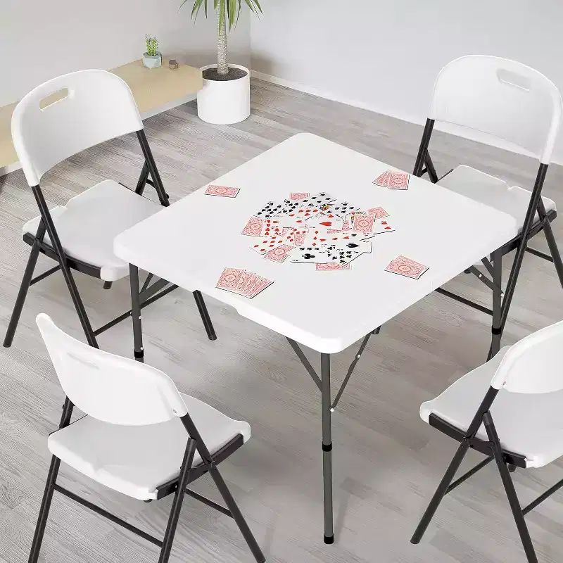 VINGLI 34 Fold in Half Square Table, Bi-Folding Commercial Table, Portable Plastic Dining Card Table for Kitchen or Outdoor Party Event, White