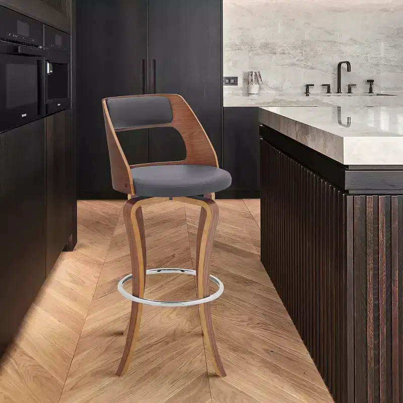 GDFStudio Edgar 29 Faux Leather and Wood Swivel Bar Stool