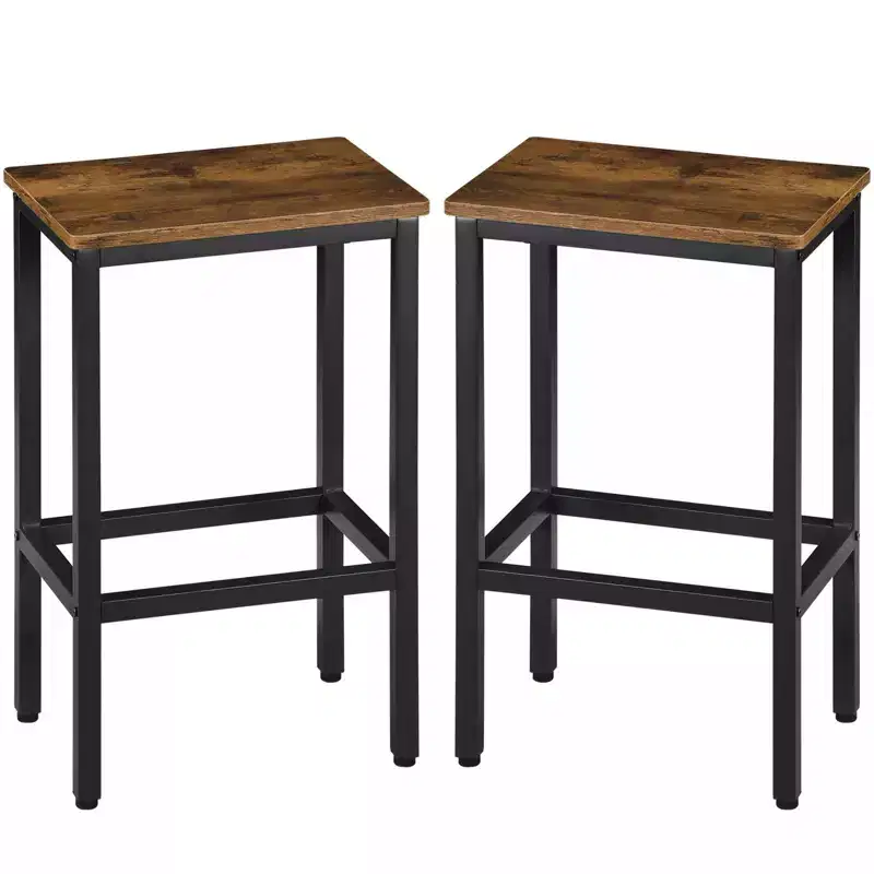 HomeRoots Set of Two 26 Brown and Black Steel and Wood Backless Counter Height Bar Chairs