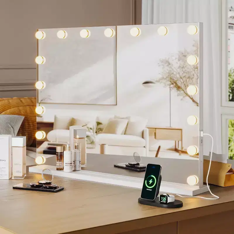 White LED Vanity Mirror with 3X Magnifier, Touch Dimmer, 3 Lighting Modes, USB Charging, Tabletop/Wall Mount, 1-Person