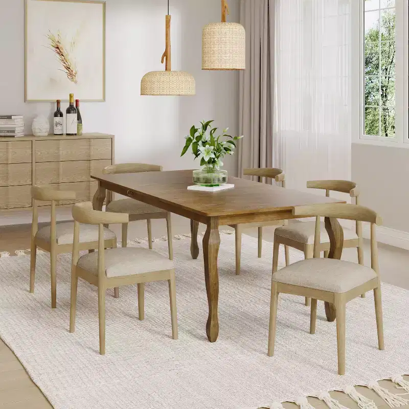 Christopher Knight Home Aubrietta 7-Piece Dining Set with Extendable Table and Upholstered Chairs, Linen/Natural