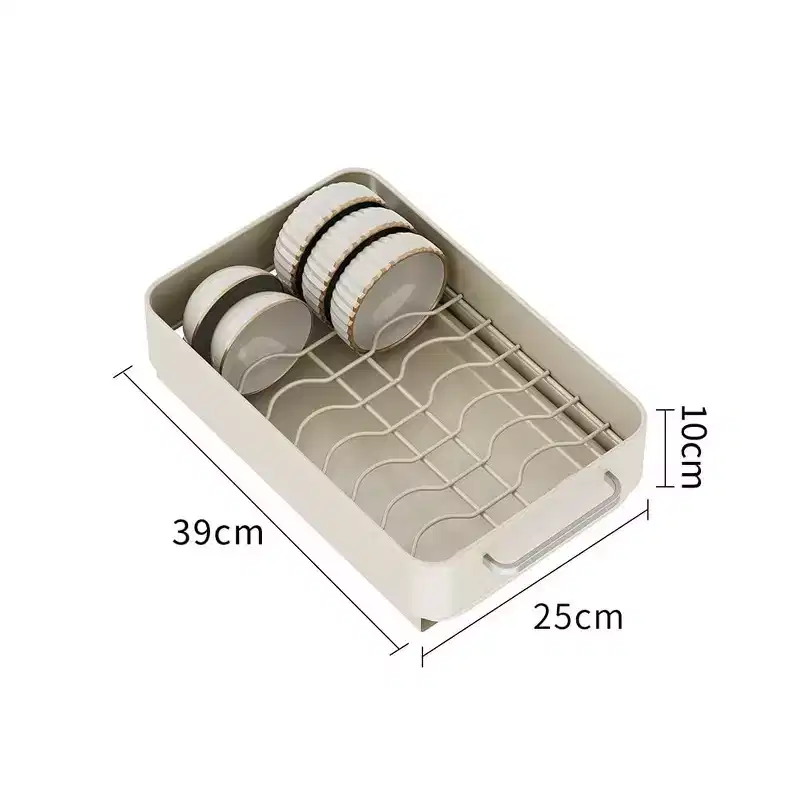 Pull-Out Cabinet Dish Drying Rack, Slide-Out Metal Drawer Shelf for Kitchen, Bathroom & Living Room
