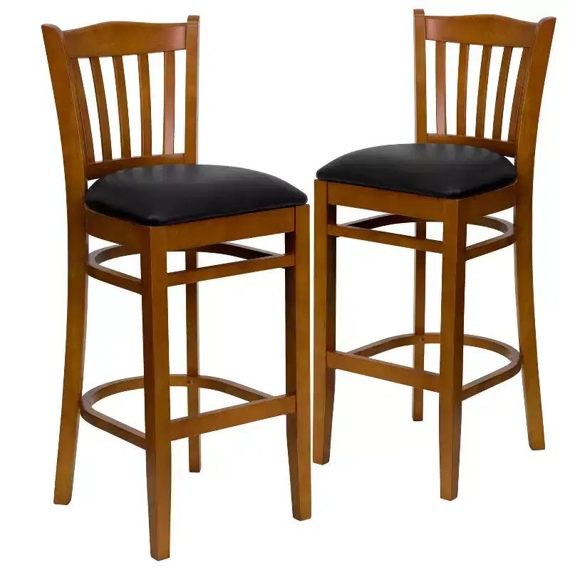 Emma and Oliver 2 Pack Vertical Slat Back Wooden Restaurant Barstool