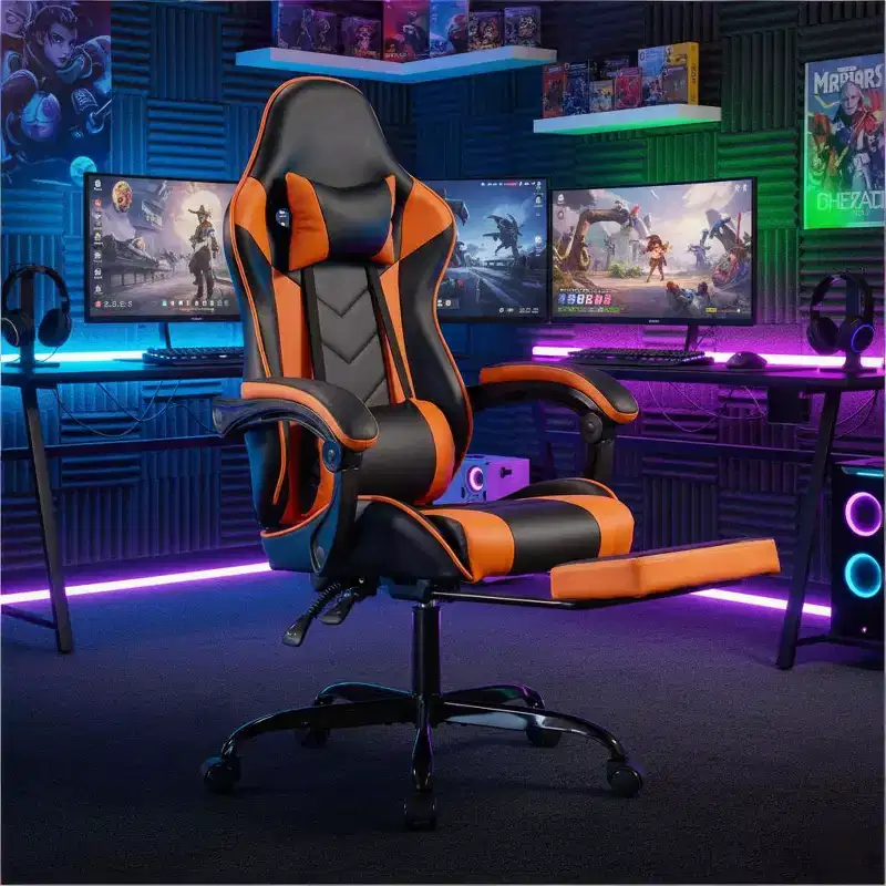 Gaming Chair with Footrest, Ergonomic Computer Chair with Headrest & Lumbar Support, Breathable Height Adjustable Game Chair for Home&Office