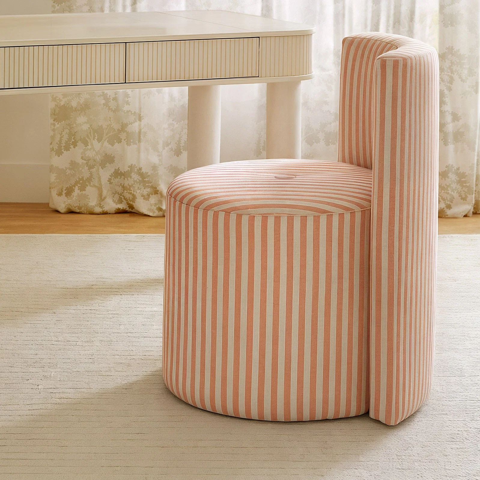 Striped Performance Linen Rolling Desk Chair