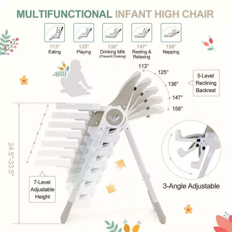 GustoWave Baby High Chair for Toddlers 1-4 Years Old,Foldable Baby High Chair with Removable Tray, Lightweight Folding Chair