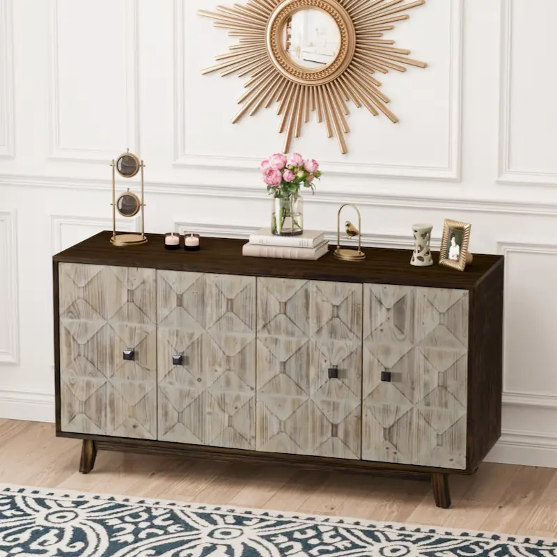 59.84 4 Doors Vintage Sideboard ,Freestanding Sideboard Storage Cabinet Entryway Floor Cabinet for Living Room Office Bedroom