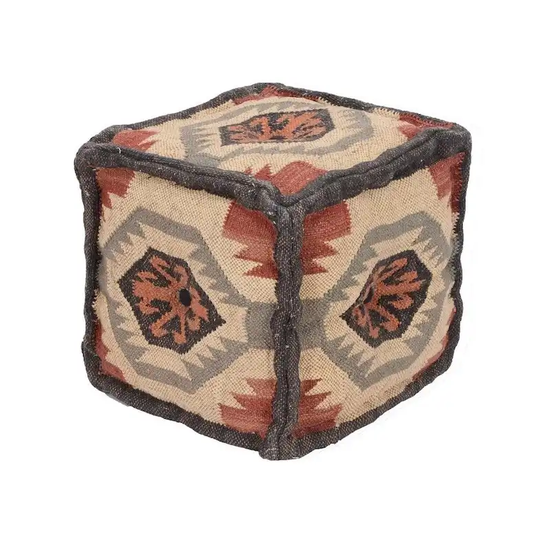Handmade Indo Wool and Jute Pouf - 16 x 16 x 16
