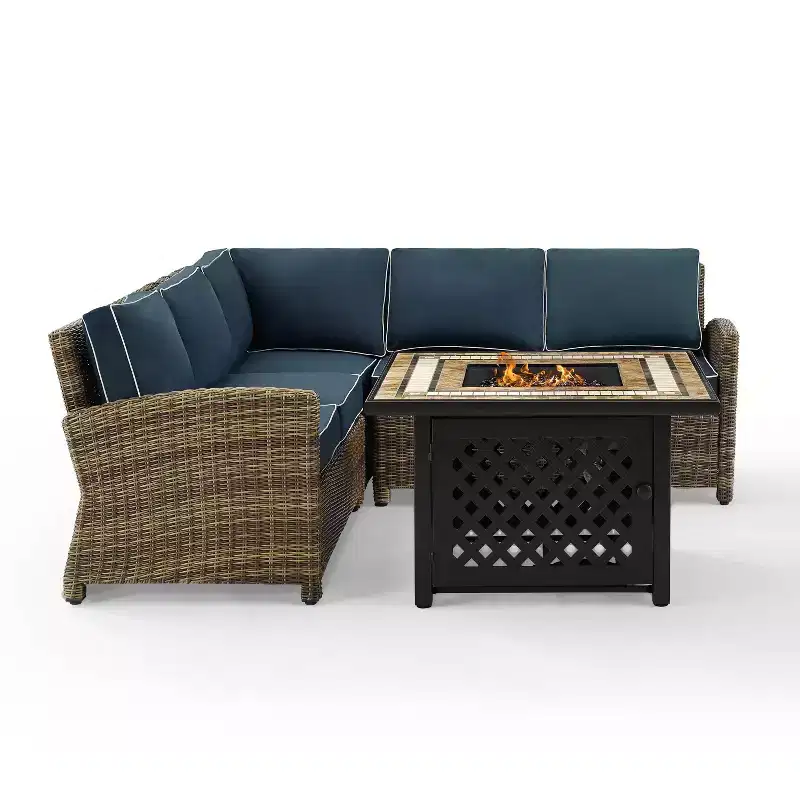 Bradenton 4pc Outdoor Wicker Sectional Set with Fire Table - Crosley