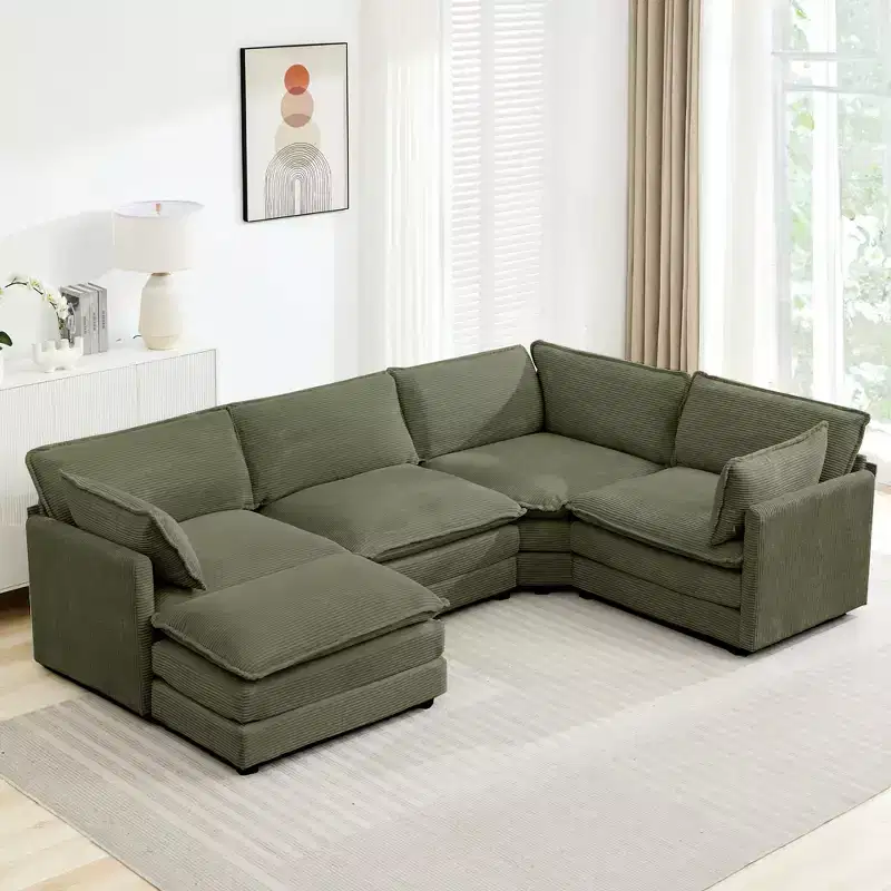 Modern 113.4''D*79.13''W Oversized Corduroy Modular 5-Seat Sectional Sofa Set with Ottoman U Shaped Sofa Couch with Corner Sofa,HYLEORY