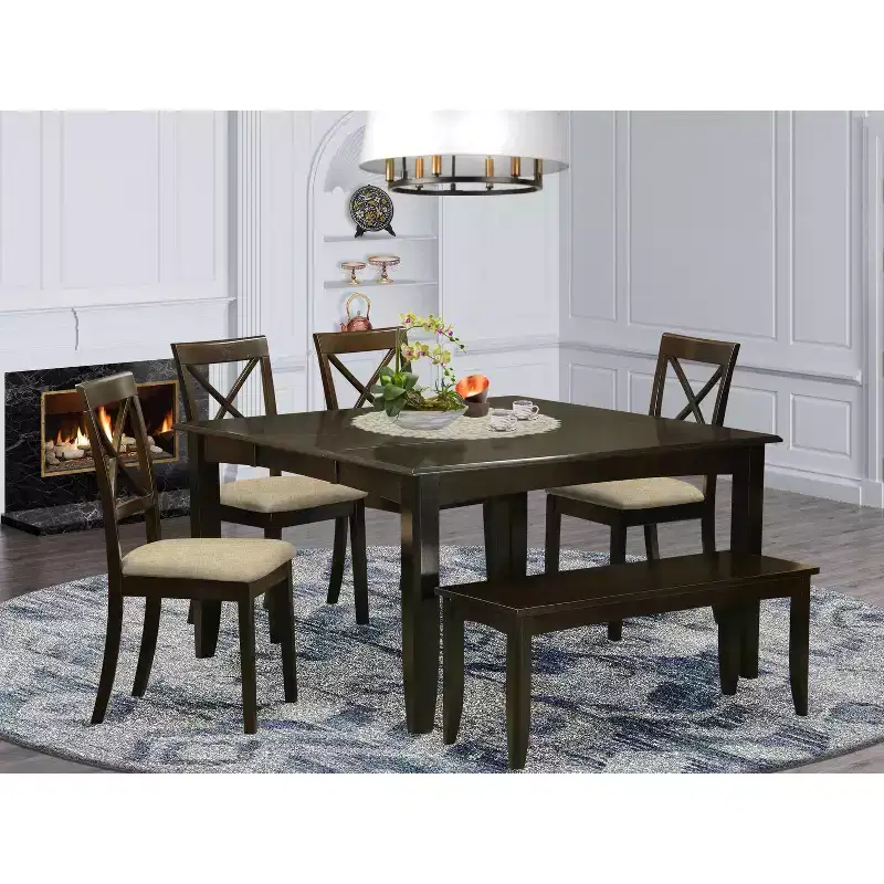 HomeStock Belmont Dining Room Set-Dining Table With Leaf And Kitchen Chairs, Cappuccino
