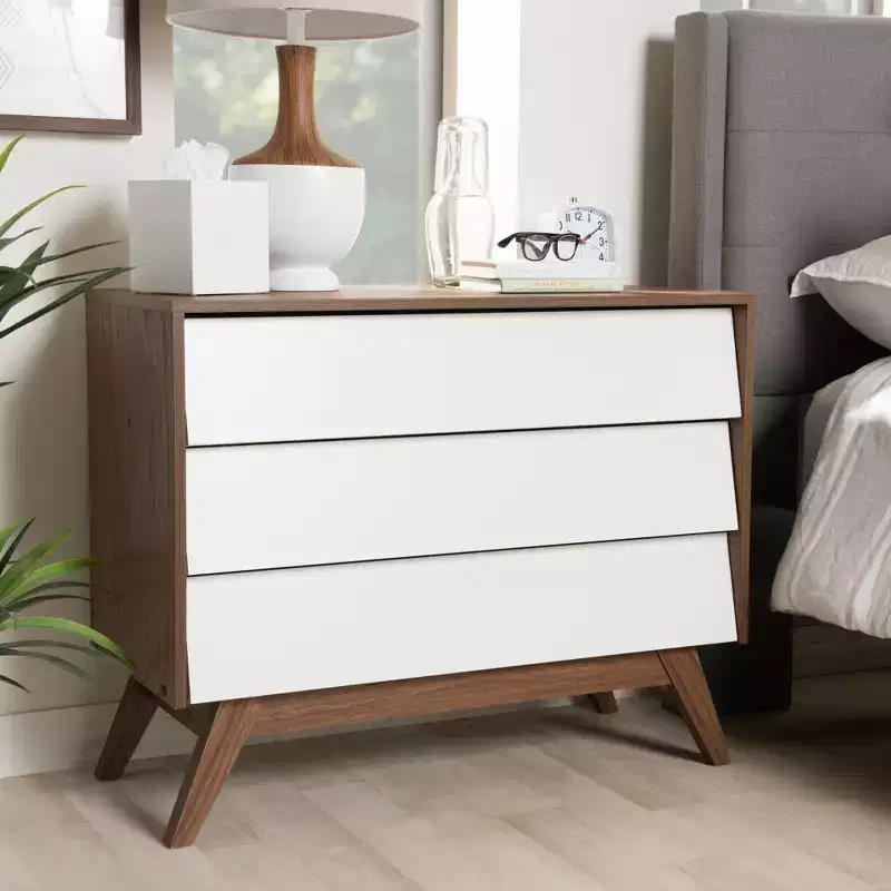 Hildon Mid-Century Modern Wood 3 Drawer Storage Chest Brown - Baxton Studio: Walnut Finish, Retro Design