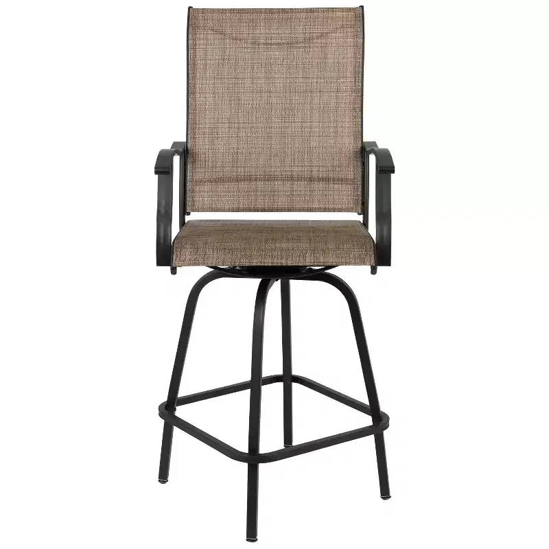 Merrick Lane Set of 2 Brett High Back Bar Height Swivel Patio Stools with Powder Coated Metal Frames and Textilene Upholstery