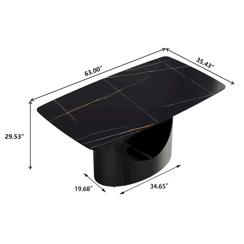 63-Inch Dining Table with Sintered Stone Tabletop and Metal Base