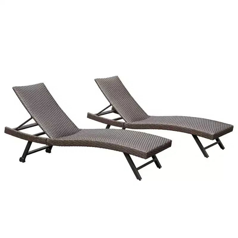 Clihome 2-Piece Aluminum Wicker Outdoor Chaise Lounge - Adjustable Recline