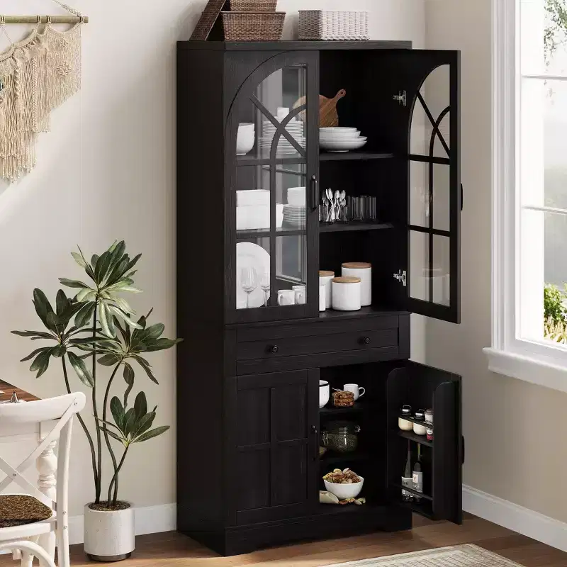 Farmhouse Pantry Cabinet, Freestanding Kitchen Cabinet, Adjustable Shelves, Multifunctional Organizer, for Kitchen, Dining Room, Living Room