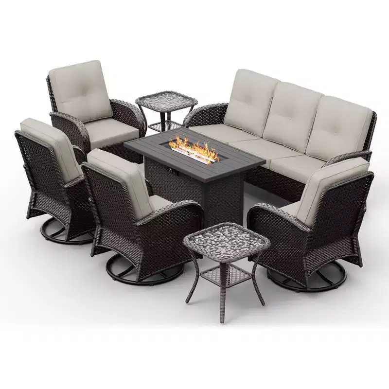 UPTIOT Outdoor Patio Set with Fire Pit, Sofa, Swivel Chairs, and Side Tables