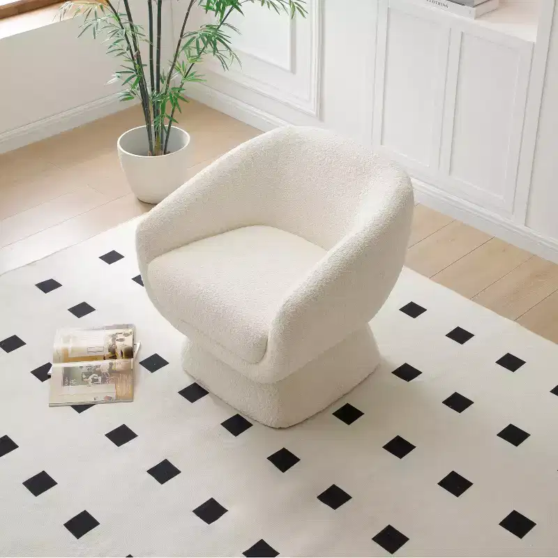 White Boucle Upholstered Accent Chair,Leisure Armchair with Enlarged Seat,Square Base,Solid Wood Frame,Reading Chair for Living Room,Bedroom