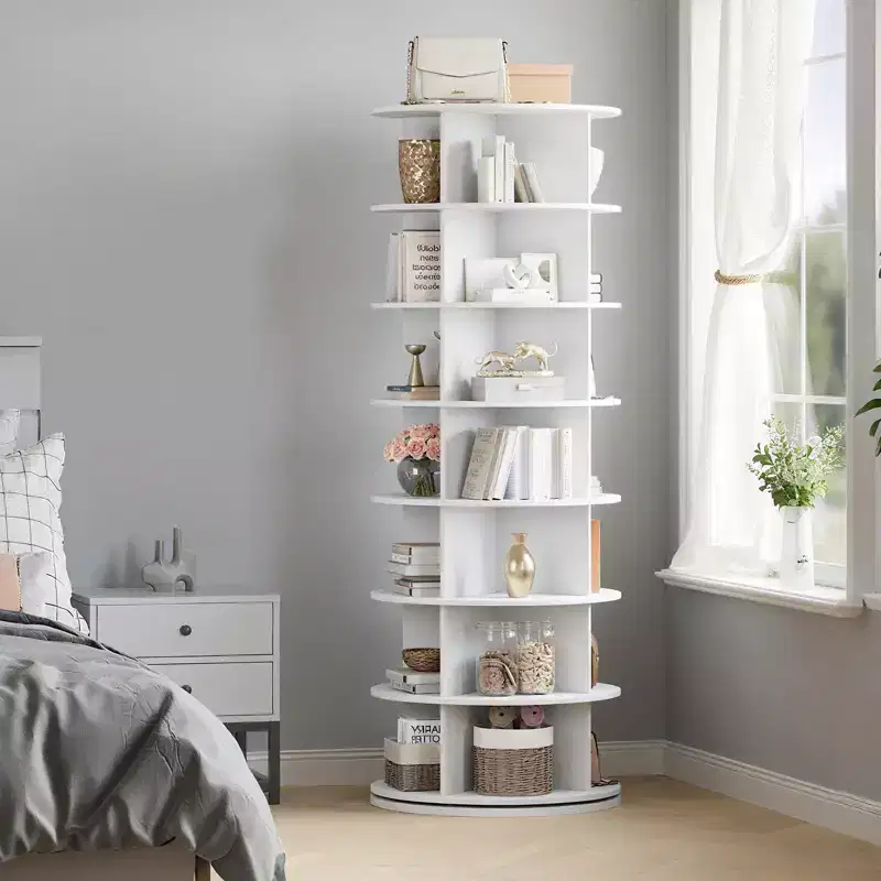 White 7-Tier Rotating Shoe Rack C 360 Spinning Organizer for Entryway/Living Room (Free-Standing Carousel Design)