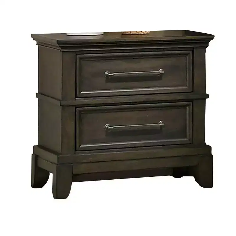 Royal Hampton 26 Inch Nightstand, 2 Drawers, Pewter Handles, Crown Mold, Wood, Gray