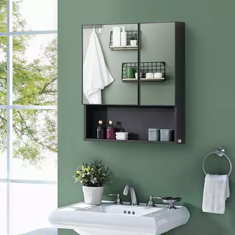 Wall-Mounted Medicine Cabinet, Bathroom Mirror Cabinet with Double Doors and Storage Shelves