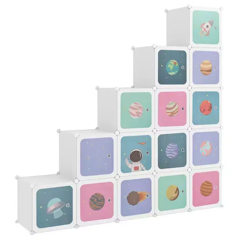 Cube Storage Cabinet for Kids with 15 Cubes Organizer Bookcase White 61 60.6