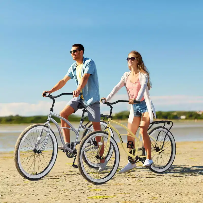 NAYSAYE Bicycle Single Speed 26 Inch Beach Cruiser Bike Steel Frame for Women for Relaxed Rides, Yellow, 69.29*25.98*39.37