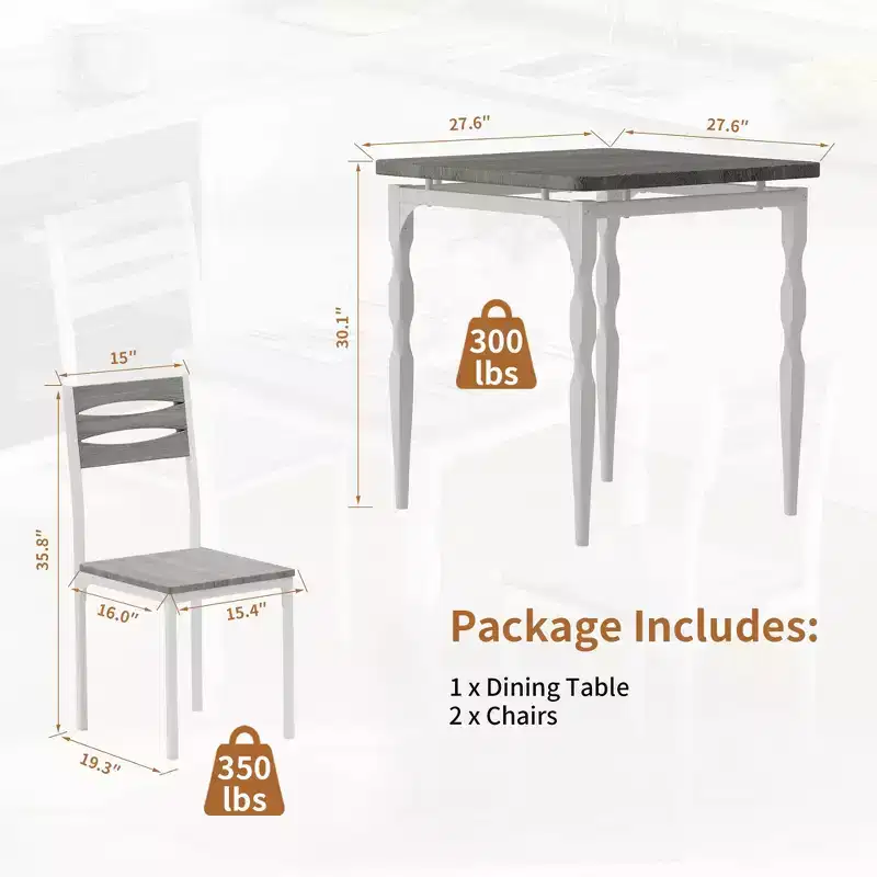 Dining Table for 2 - Dining Table and Chairs with Spiral Metal Legs, Space-Saving Design for Small Kitchens, Apartments