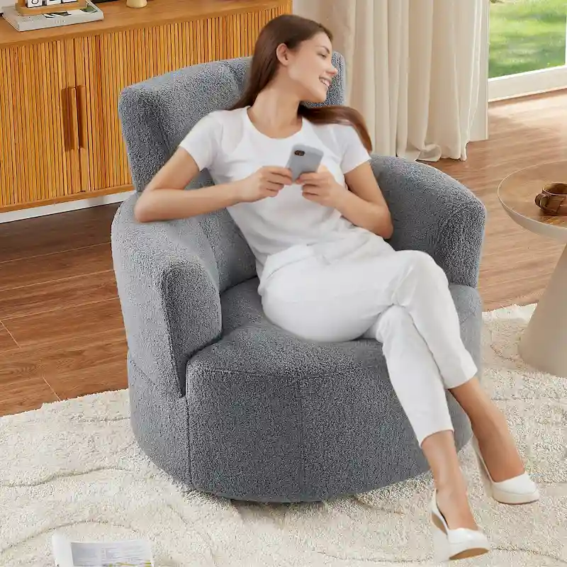 360° Swivel Upholstered Barrel Chair | Round Accent Chair for Living Room