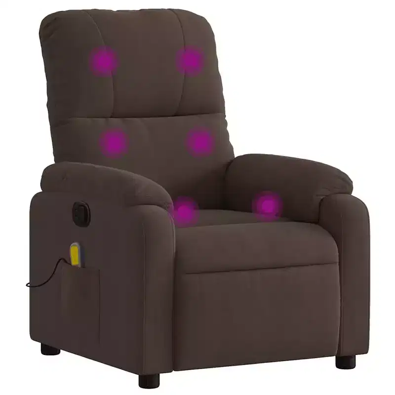 vidaXL Massage Recliner Chair - Brown Microfiber Manual Reclining Armchair with Vibration Massage & Side Pocket for Living Room, Lounge