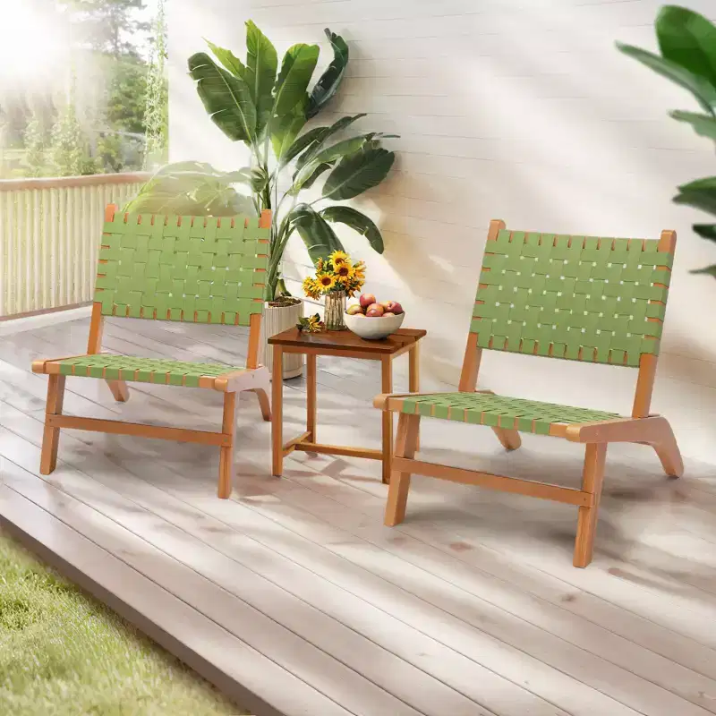 Karl Home | Solid Wood Patio Accent Chair with Hand-Woven Back & Seat