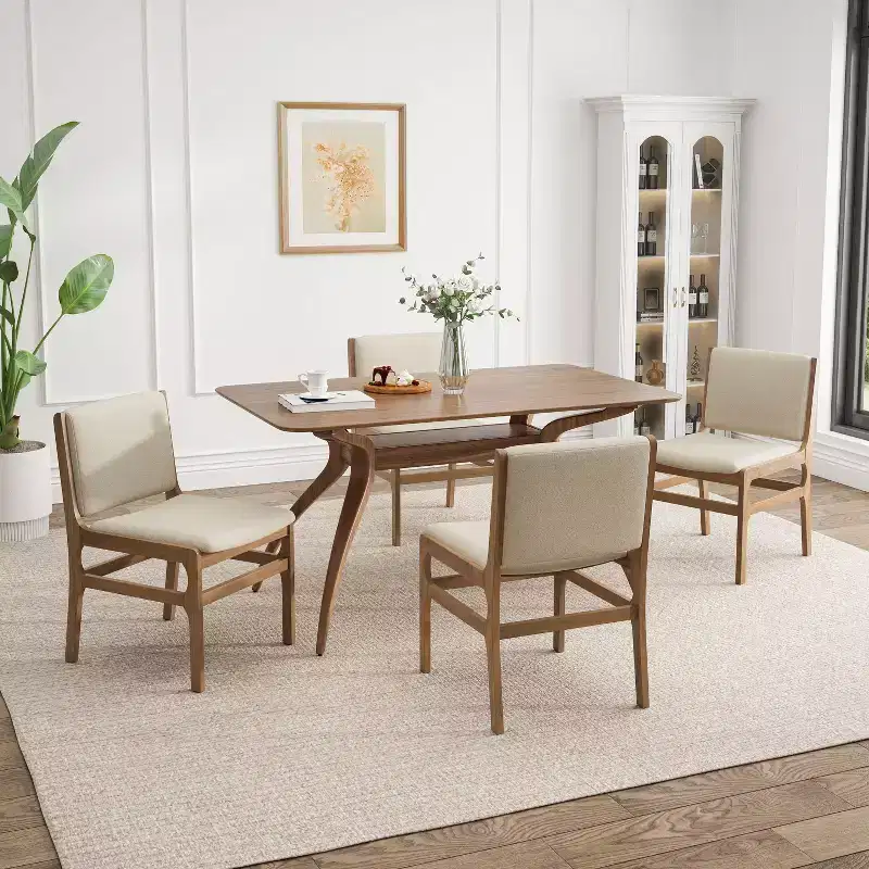 Christopher Knight Home Solace 5-Piece Mid-Century Modern Fabric and Rubberwood Dining Set