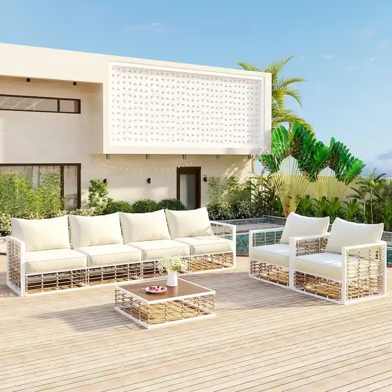 7 Piece Patio Furniture Set, All-Weather Conversation Furniture Set, Patio Sectional Sofa Set with Cushions and Coffee Table