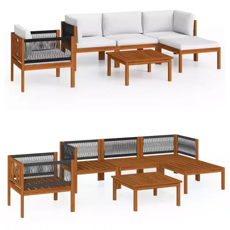 vidaXL Acacia Wood Patio Lounge Set with Cushions-Cream-Ideal for Garden, Patio & Living Room-Includes Sofa, Armchair, Footrest, Table