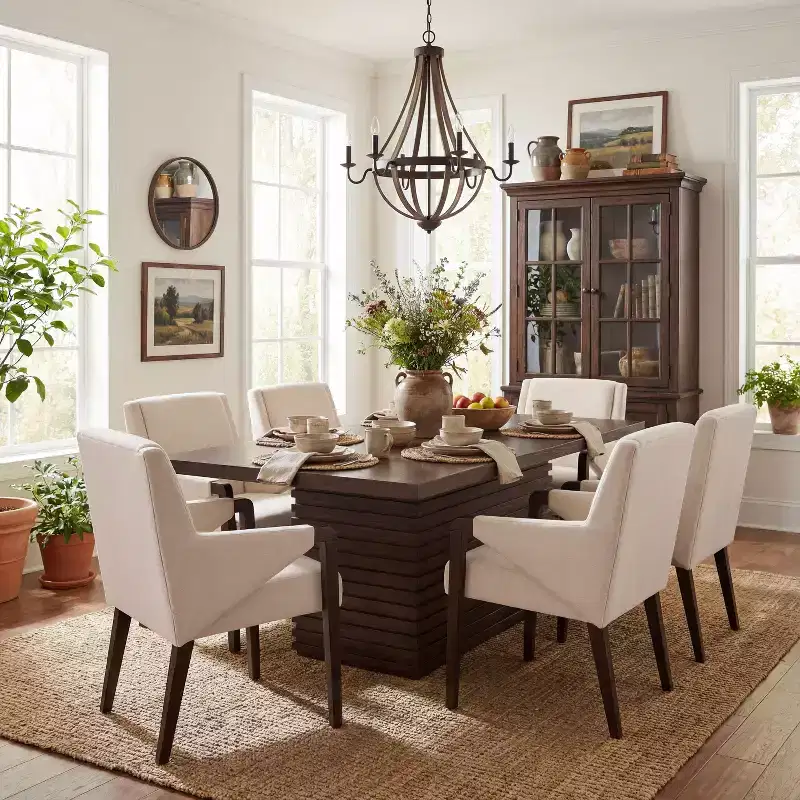 Christopher Knight Home Selena 7 Piece Mid-Century Modern Upholstered Dining Chairs with Rectangle Table