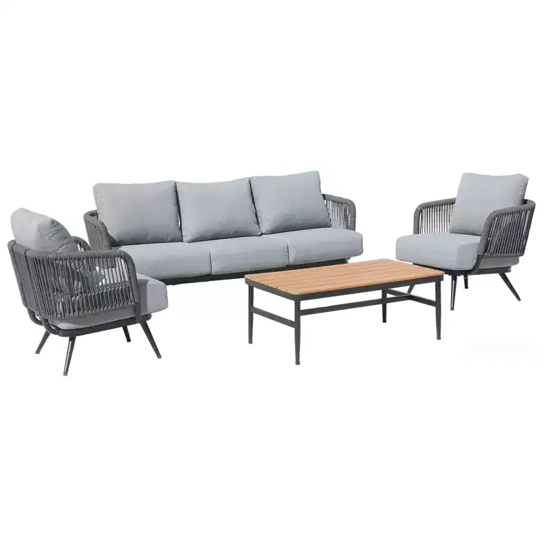 GDFStudio Ardelis 4-Piece Outdoor Rope Woven and Iron Conversation Set with Olefin Cushions