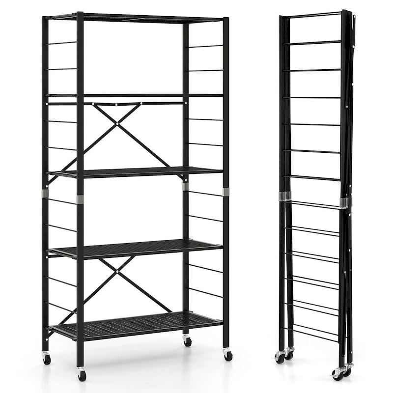 5-Tier Adjustable Shelves with Wheels for Garage Kitchen Balcony - 30 x 13.5 x 60