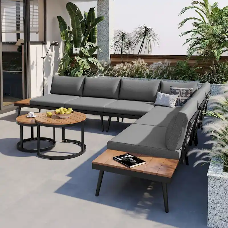 Grey Acacia Wood Outdoor Sectional Sofa Set