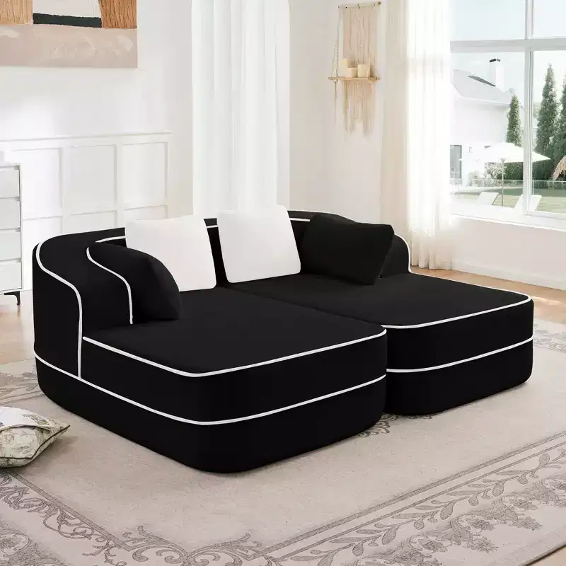 77.2 Teddy Sofa, 32D sponge, boneless, double chaises, sleeper, contrast color, symmetrical, living room