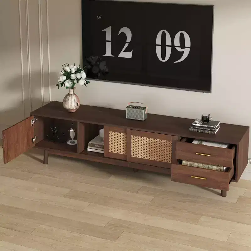 Modern TV Stand for 80 Inches TVs, TV Table with Storage Sliding Doors and Drawers for Living Room Bedroom