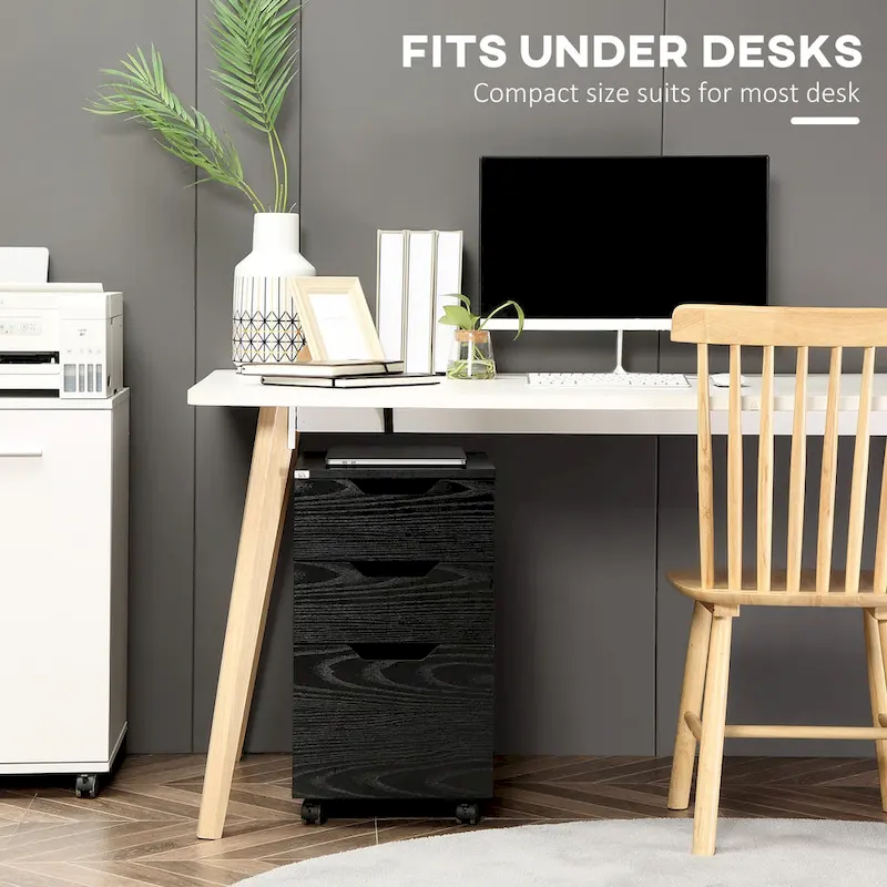 HOMCOM 3 Drawer Mobile File Cabinet, Rolling Printer Stand, Vertical Filing Cabinet